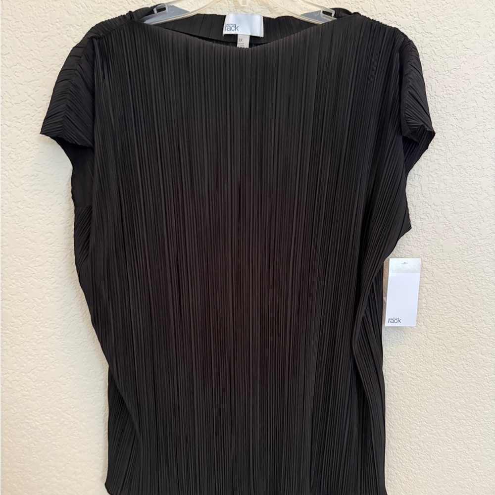 Nordstrom Rack Black Textured Pleated Blouse 2X New